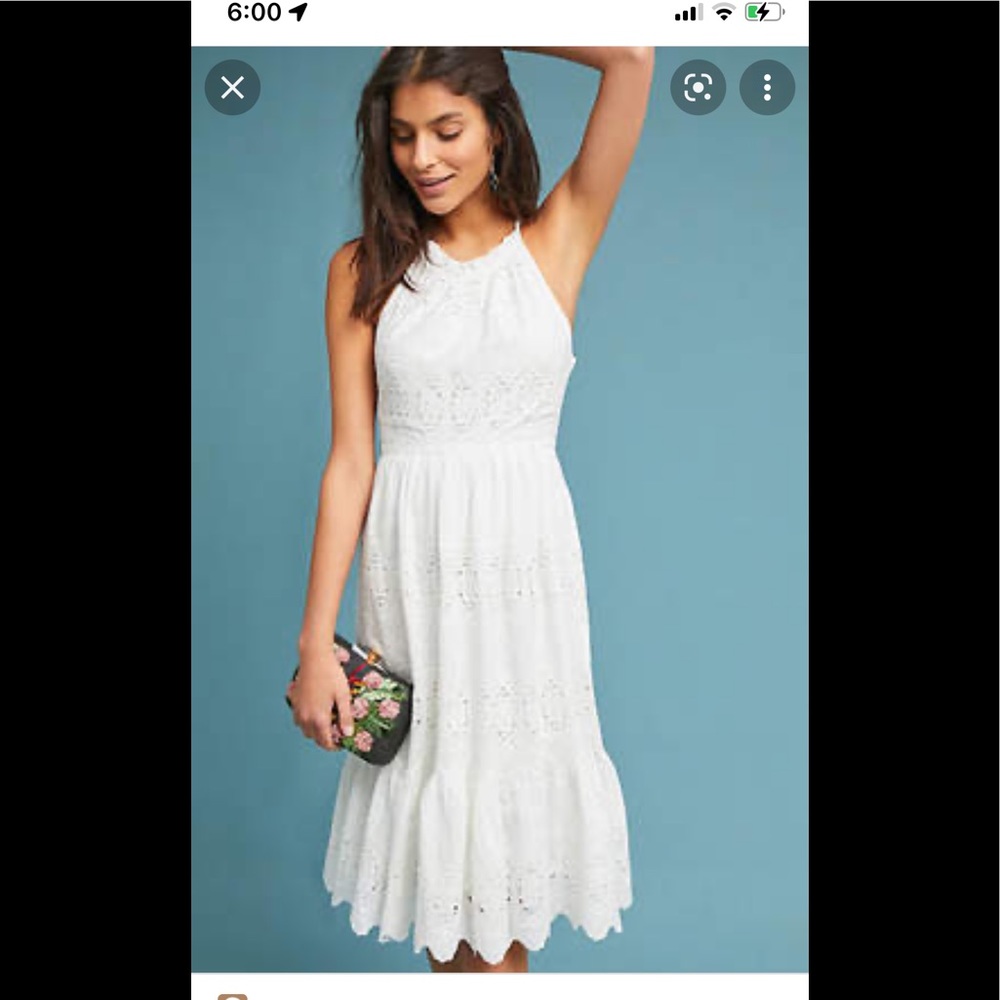 Anthropologie white cotton blend dress sz 14